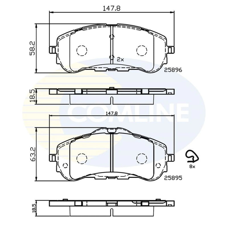 Comline 4 x Front Brake Pad Set fits Citroën Berlingo 2018-2019 1.2 1.5