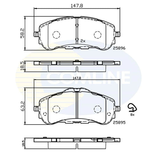 Comline 4 x Front Brake Pad Set fits Citroën Berlingo 2018-2019 1.2 1.5