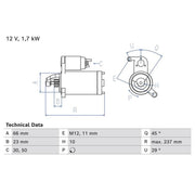 Bosch Starter Motor 12V 1.7kW Teeth