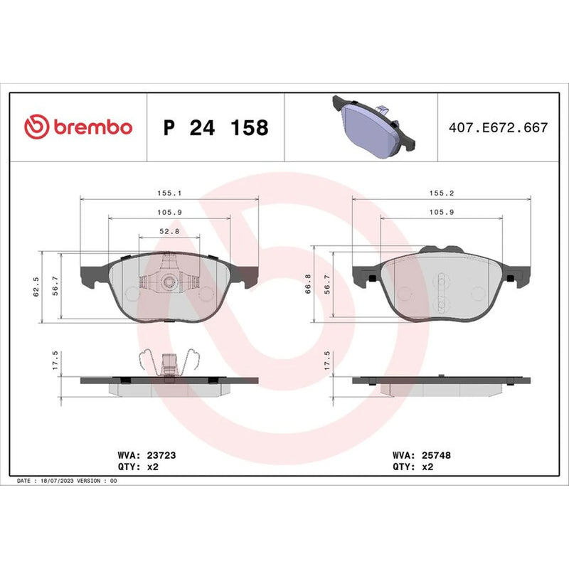 Brembo 4 x Front Brake Pad Set fits Ford Ecosport 2017-2018 1.0 1.5