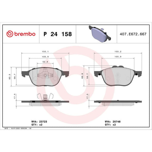 Brembo 4 x Front Brake Pad Set fits Ford Ecosport 2017-2018 1.0 1.5