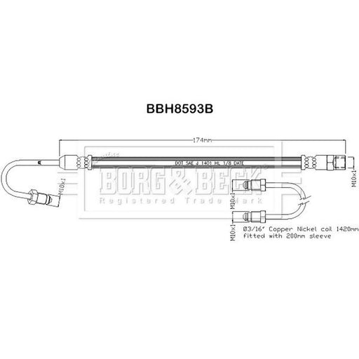 Borg & Beck Brake Hydraulic Hose Line outer BBH8593B