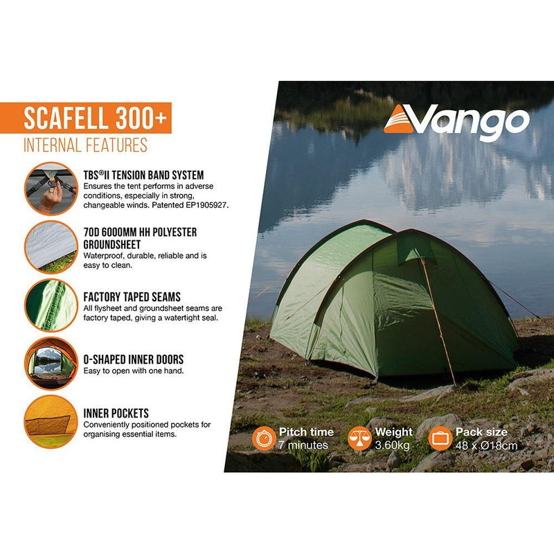 Vango Scafell 300 + Plus Tent 3 Man Trekking Backpacking Tunnel Tent Vango - Dynamic Drive