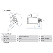 Bosch Starter Motor 12V 0.9kW 9 Teeth 0 986 017 120
