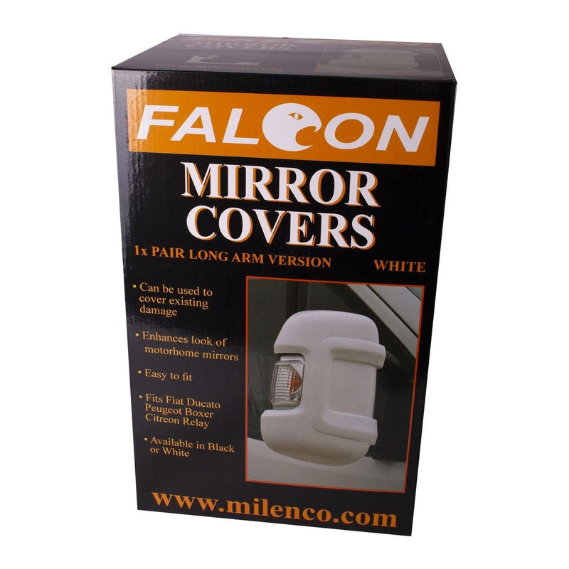 Falcon Motorhome Mirror Protectors Guards White fits Fiat Ducato Peugeot Boxer Milenco  - Dynamic Drive