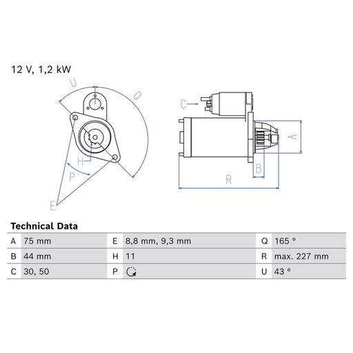 Bosch Starter Motor 12V 1.2kW 11 Teeth 0 986 024 400