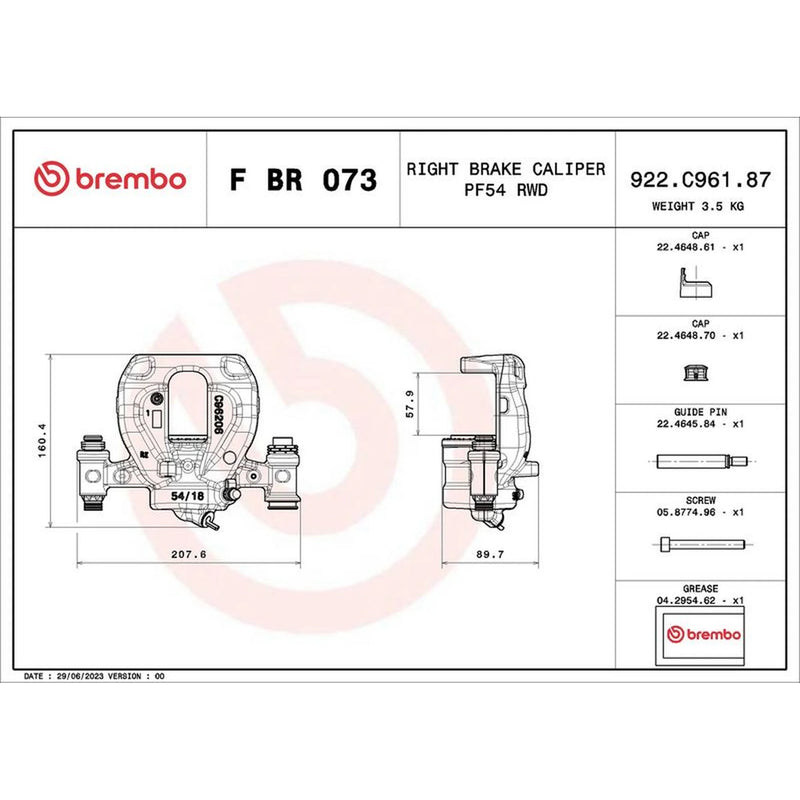 Brembo Brake Caliper Assembly Right fits Mercedes-Benz Sprinter 4-T 2018-2021