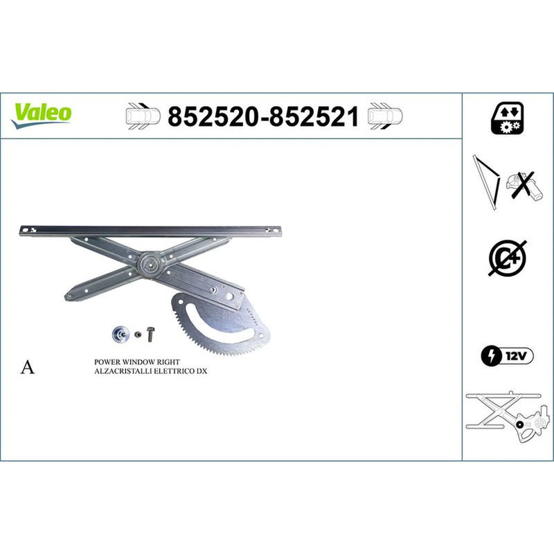 Valeo Electric Window Regulator Lifter Right Front 852521