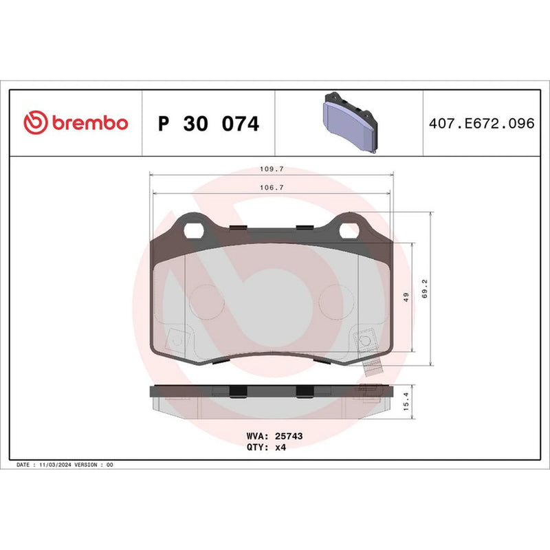 Brembo 4 x Rear Brake Pad Set fits Hyundai Genesis 2008-2014 2.0 3.8