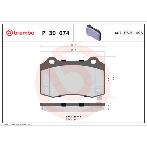 Brembo 4 x Rear Brake Pad Set fits Hyundai Genesis 2008-2014 2.0 3.8