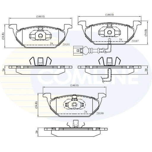 Comline 4 x Front Brake Pad Set fits Audi A1 2010-2018 1.0 1.2 1.4