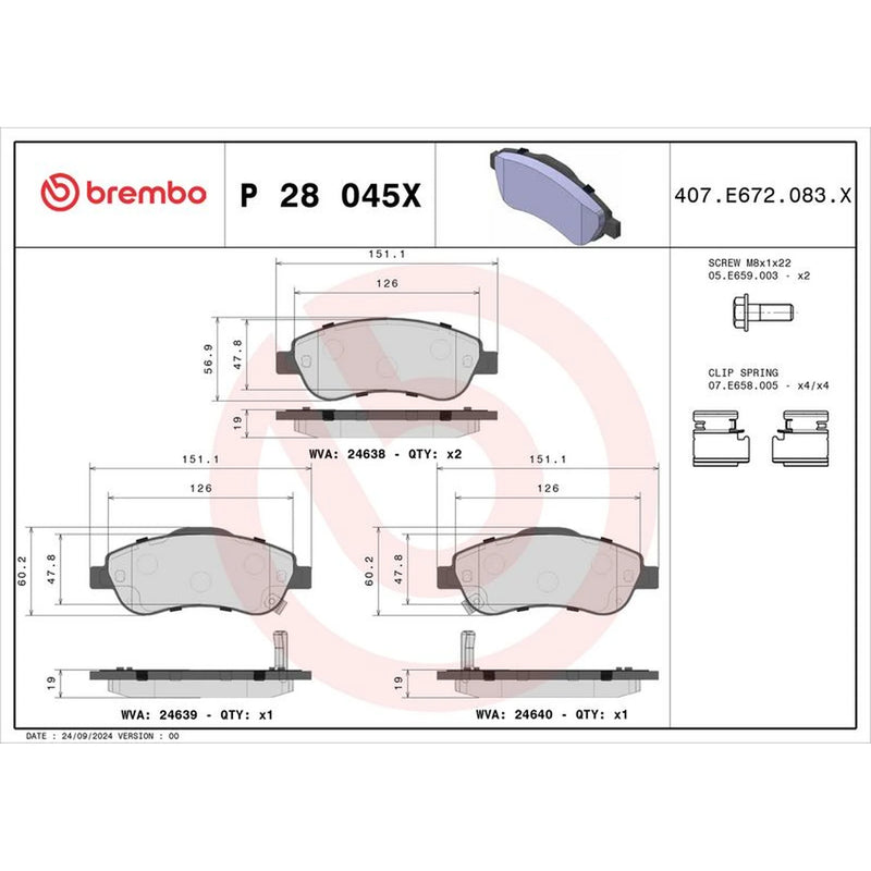 Brembo 4 x Front Brake Pad Set fits Honda Cr-V III 2006-2012 2.0 2.2 2.4