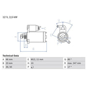 Bosch Starter Motor 12V 2.5kW 10 Teeth 0 986 025 160