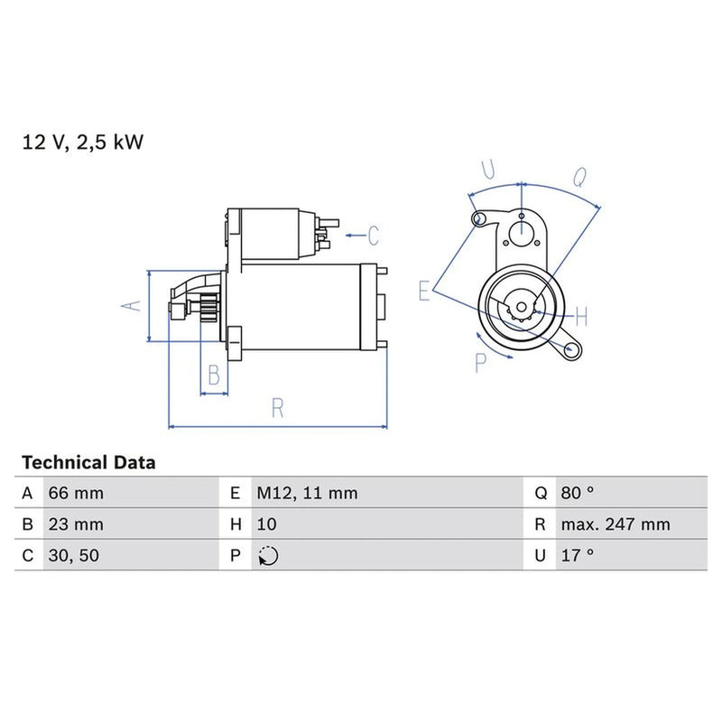 Bosch Starter Motor 12V 2.5kW 10 Teeth 0 986 025 160