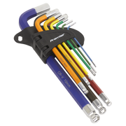 Sealey Ball End Hex Key Set Allen Premier Colour Coded Long 1.5-10mm Metric 9pc Sealey  - Dynamic Drive