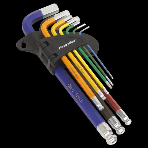 Sealey Ball-End Hex Key Set 9pc Colour-Coded Long Metric AK7190 Sealey - Dynamic Drive
