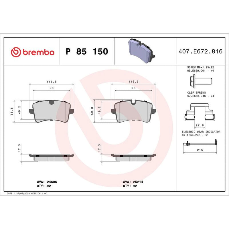 Brembo 4 x Rear Brake Pad Set fits Audi A6 Allroad C7 2012-2018 3.0