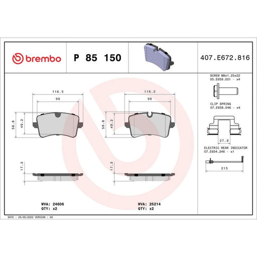 Brembo 4 x Rear Brake Pad Set fits Audi A6 Allroad C7 2012-2018 3.0