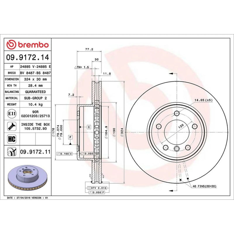 Brembo Front Brake Internally Vented Discs & Pads fits BMW 5 2003-2010