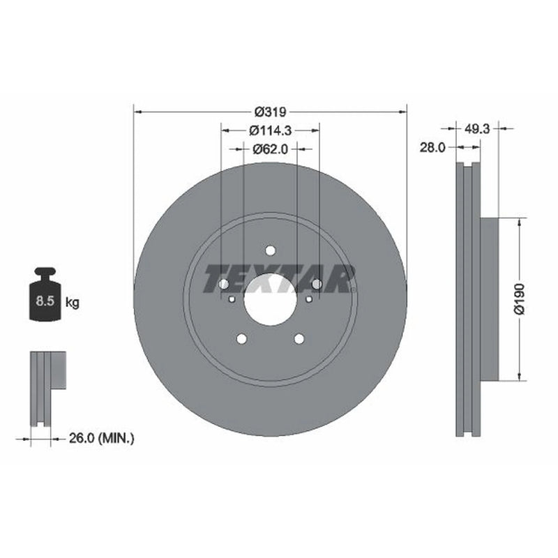 Textar 2 x Vented Front Brake Discs 92171503