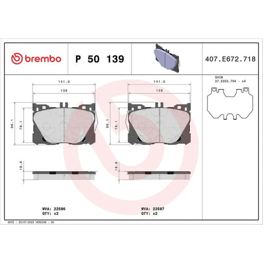 Brembo 4 x Front Brake Pad Set fits Mercedes-Benz C-Class 2015-2023