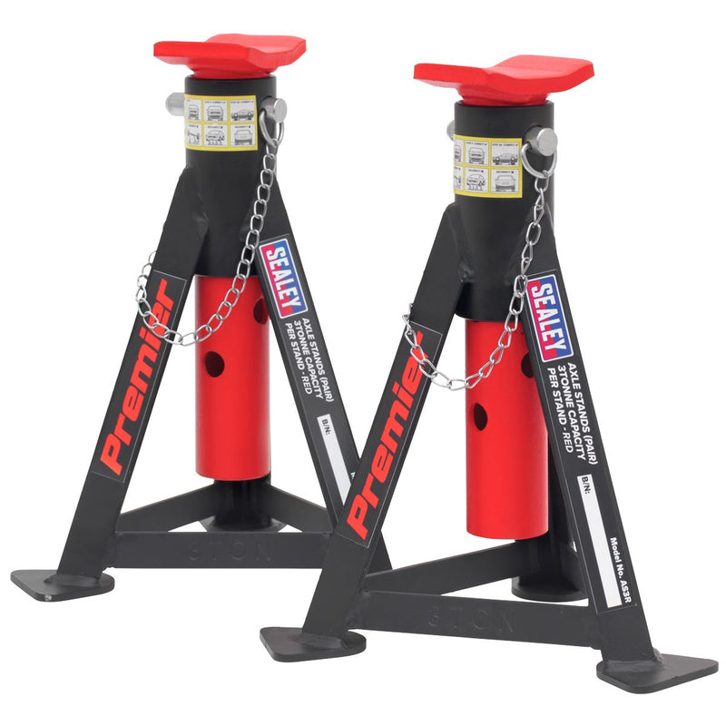 Sealey Axle Stands (Pair) 3tonne Capacity per Stand - Red AS3R Sealey  - Dynamic Drive