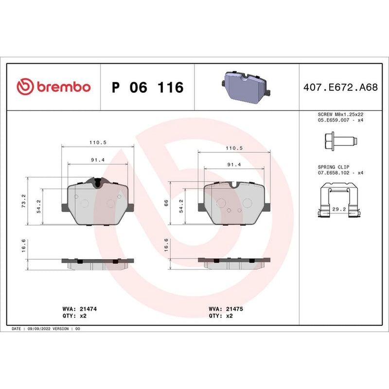 Brembo 4 x Rear Brake Pad Set fits Alpina XD3 2022 on