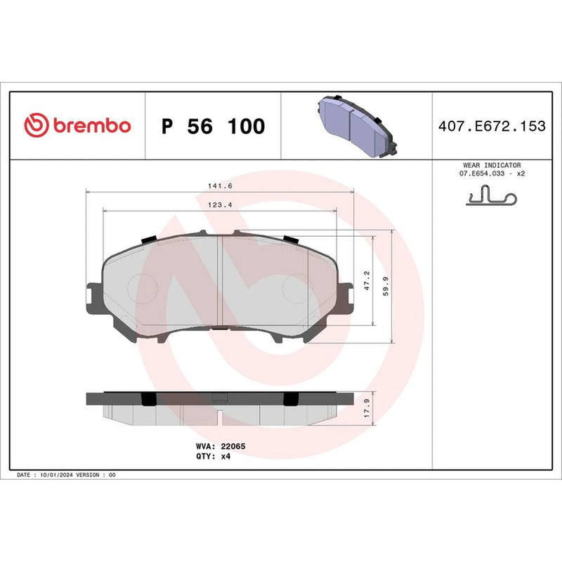 Brembo 4 x Front Brake Pad Set fits Nissan Qashqai II 2013-2015 1.2 1.5 1.6 2.0