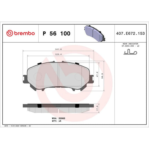 Brembo 4 x Front Brake Pad Set fits Nissan Qashqai II 2013-2015 1.2 1.5 1.6 2.0