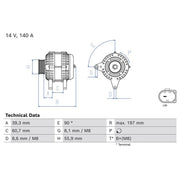 Bosch Car Alternator 12V fits VW Tiguan 2007-2018 2.0