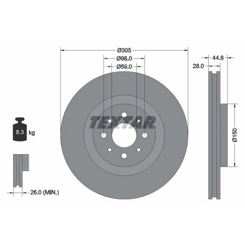 Textar 2 x Vented Front Brake Discs 92228503