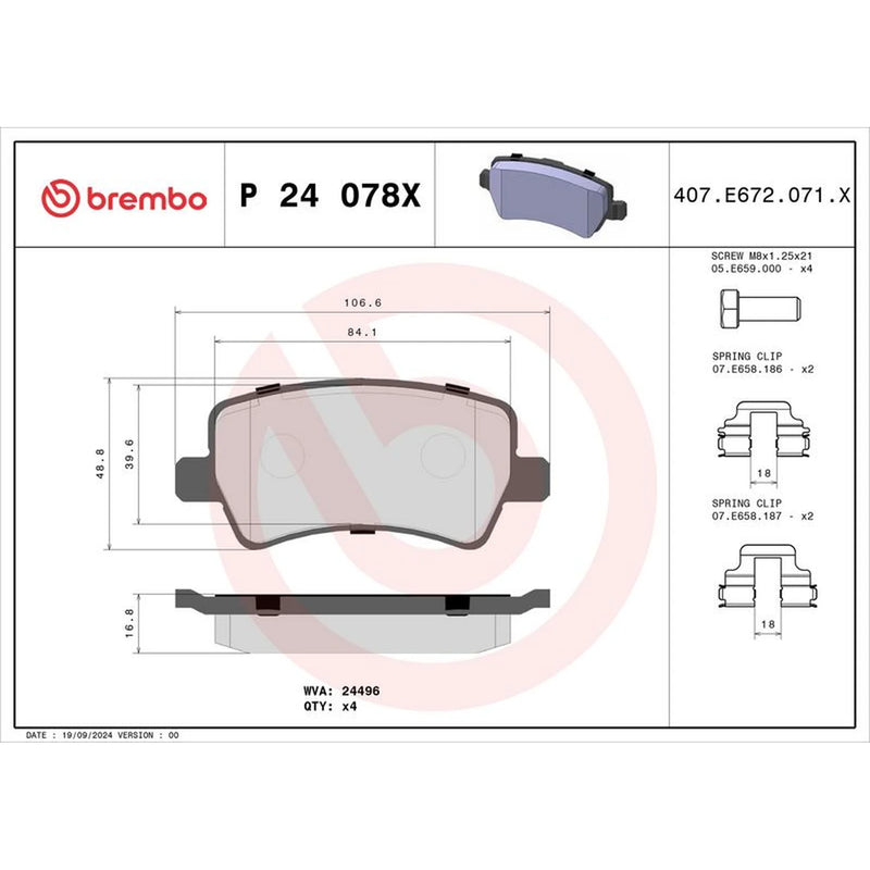 Brembo 4 x Rear Brake Pad Set fits Ford Galaxy 2006-2015 2.0