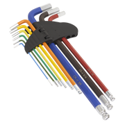 Sealey Ball-End Hex Key Set Extra-Long 9pc Colour-Coded Imperial AK7198 Sealey  - Dynamic Drive