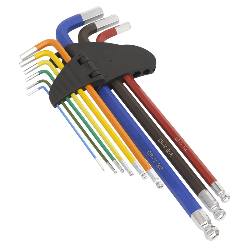 Sealey Ball-End Hex Key Set Extra-Long 9pc Colour-Coded Imperial AK7198 Sealey  - Dynamic Drive