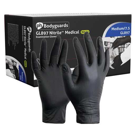 Bodyguards Powder Free Black Nitrile Disposable Gloves Medium Box of 100 Tattoo Bodyguard - Dynamic Drive