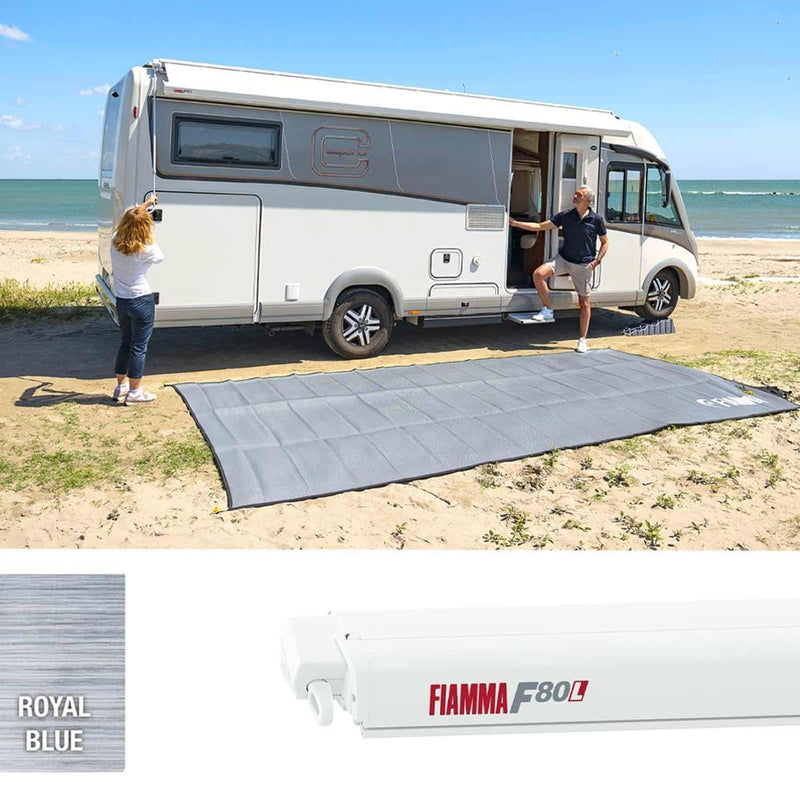 Fiamma F80L 450 Awning Polar White - Royal Blue (07840G03Q) Winch Handle Roof Mounted Fiamma - Dynamic Drive