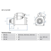 Bosch Starter Motor 24V 5.5kW 13 Teeth fits Volvo FM9 2001-2005
