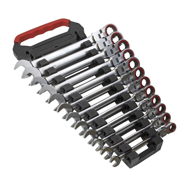 Sealey Flexi-Head Ratchet Combination Spanner Set 12pc Metric Platinum Series Sealey - Dynamic Drive