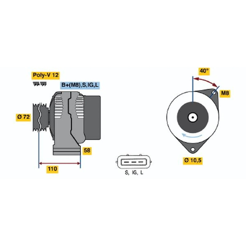 Bosch Car Alternator 12V 0 986 046 040