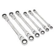 Sealey Flexi-Head Double End Ratchet Ring Spanner Set 6pc Metric S0806 Siegen by Sealey - Dynamic Drive