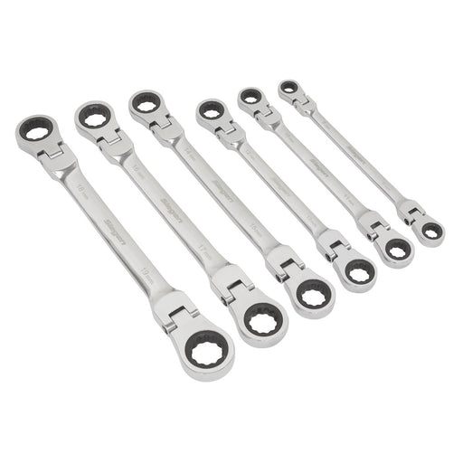 Sealey Flexi-Head Double End Ratchet Ring Spanner Set 6pc Metric S0806 Siegen by Sealey - Dynamic Drive