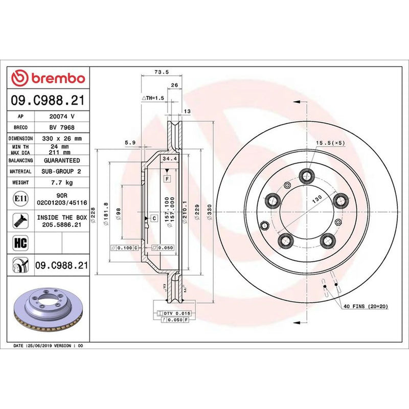 Brembo 2 x Brake Discs fits Porsche Cayenne 2017-2023 2.9 3.0 4.0