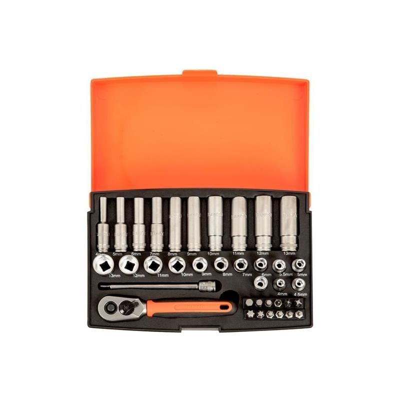 Bahco SL25L 1/4in Deep Drive Socket Set, 37 Piece Bahco - Town Tools
