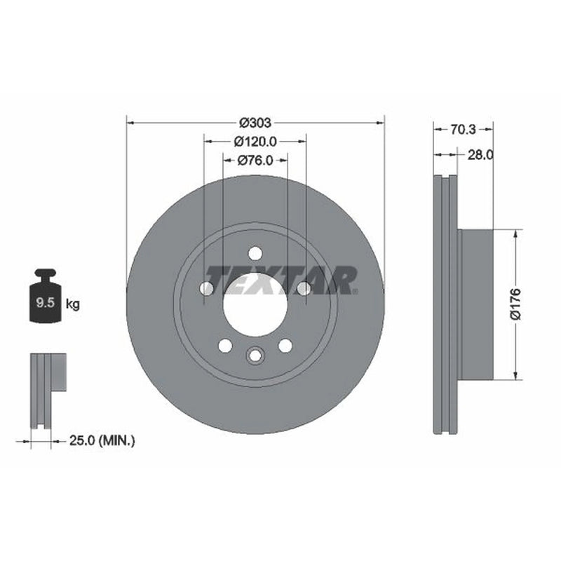 Textar 2 x Vented Front Brake Discs 92288403-x2