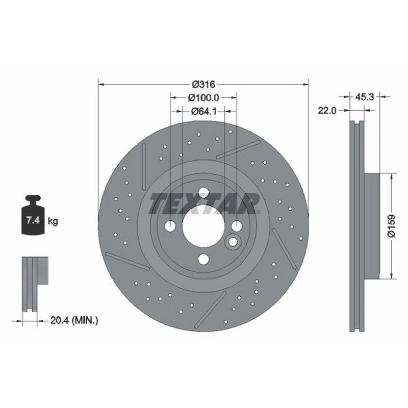 Textar 2 x Perforated Front Brake Discs 92279105-x2