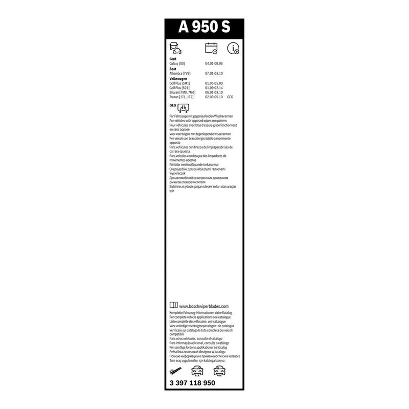 Bosch Aerotwin Wiper Blade Set 700mm + 700mm — A950S fits Ford Galaxy 1996-2006