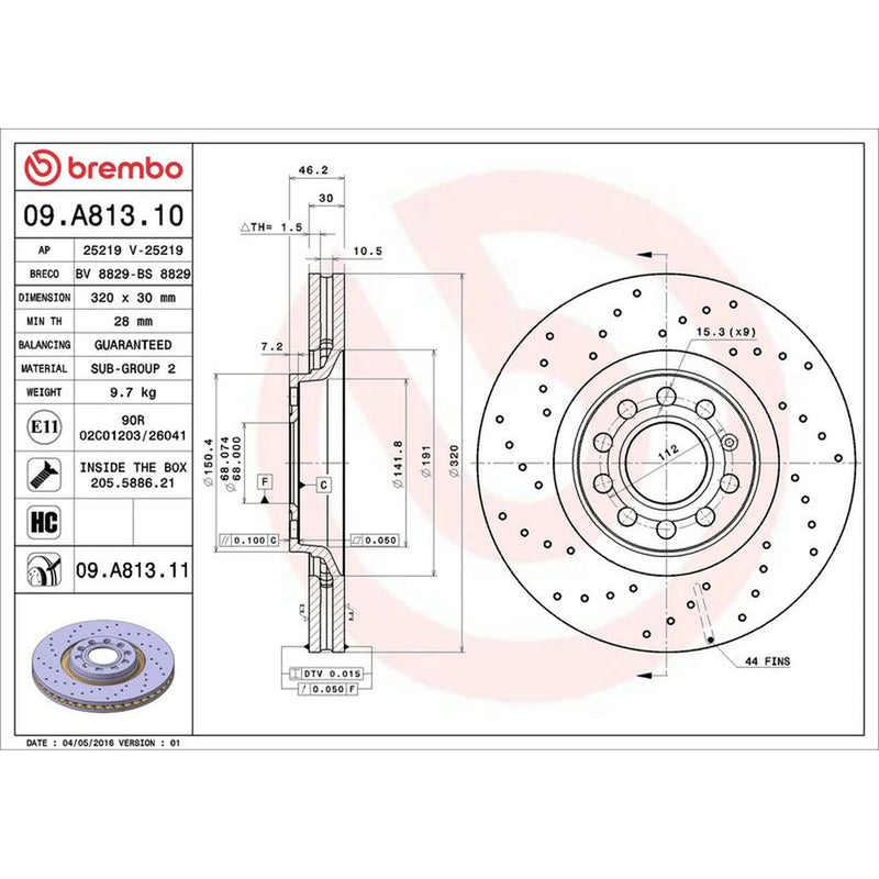 Brembo 2 x / Brake Discs fits Audi A4 B7 2004-2008 1.8 2.0 2.5 2.7 3.0 3.2