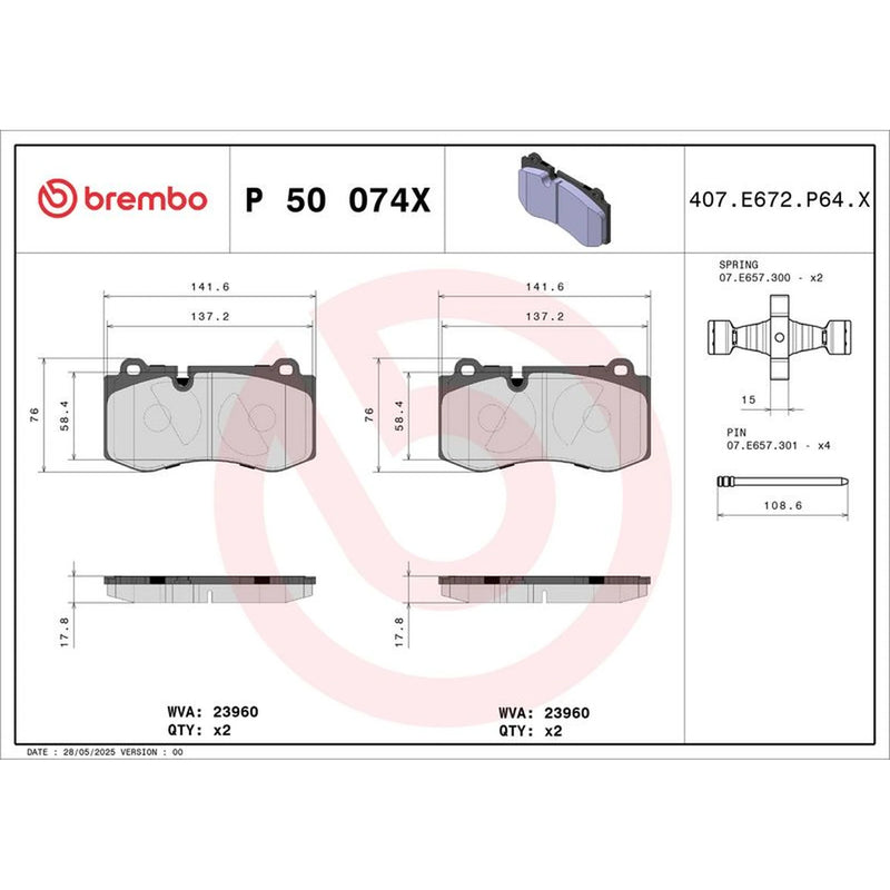 Brembo 4 x Front Brake Pad Set fits Mercedes-Benz Cls 2006-2010 219.372