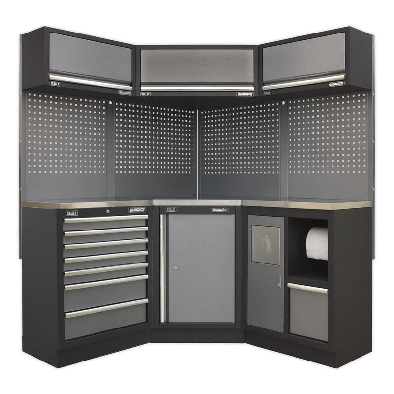 Sealey Superline Pro 1.6m Corner Storage System Stainless Worktop Sealey - Dynamic Drive