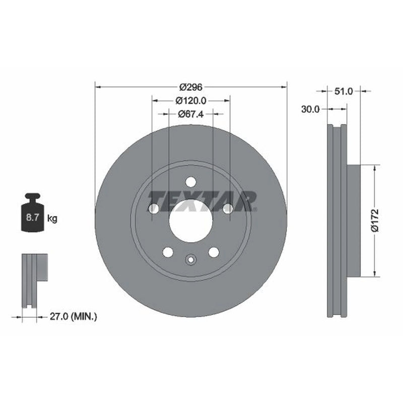 Textar 2 x Vented Front Brake Discs 92186905-x2
